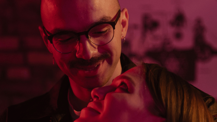 bald man with a lady