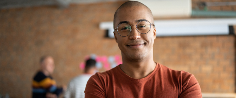 black man with bald scalp